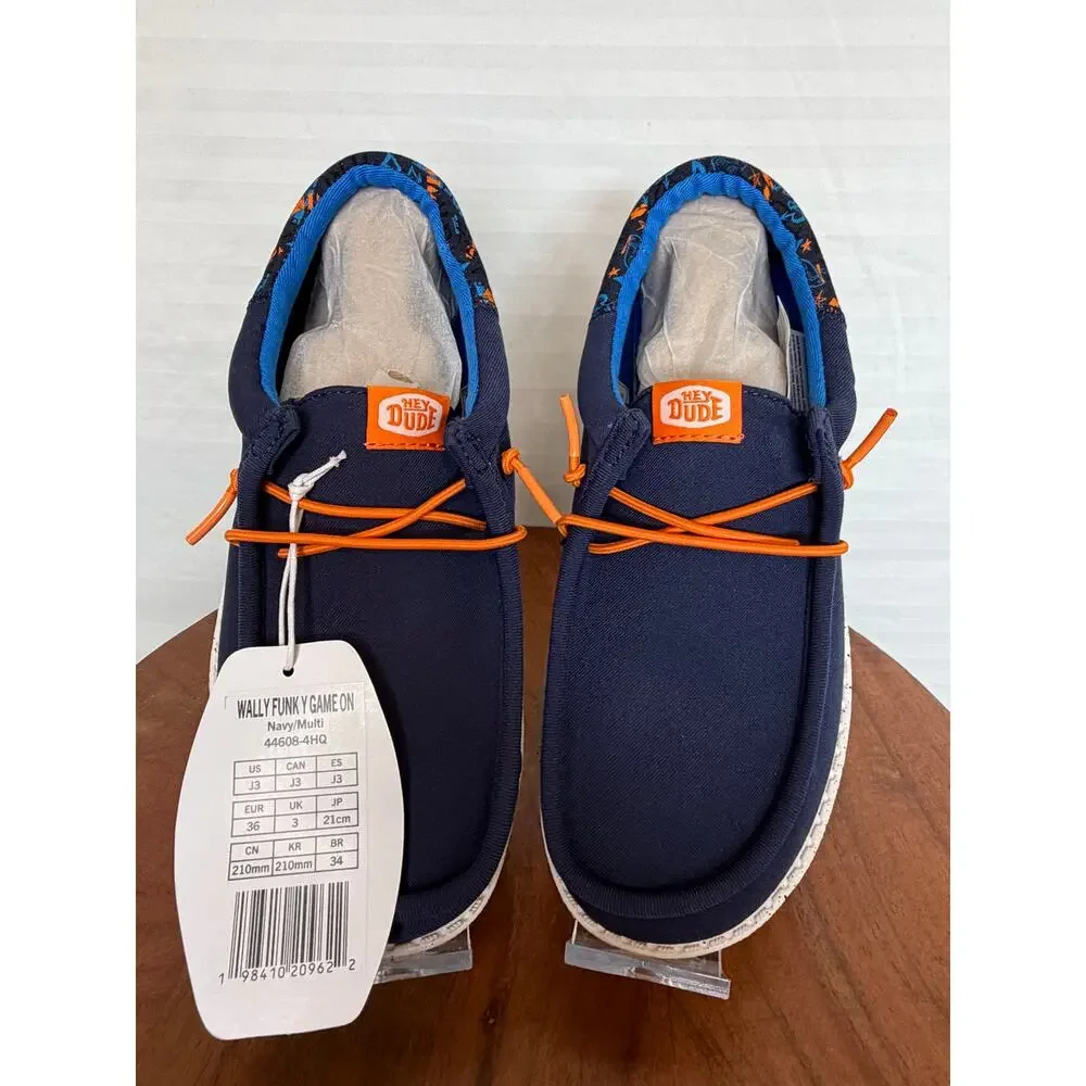 Hey Dude Wally Funk Y Game On Navy Multi Youth J3 EU36 NWT